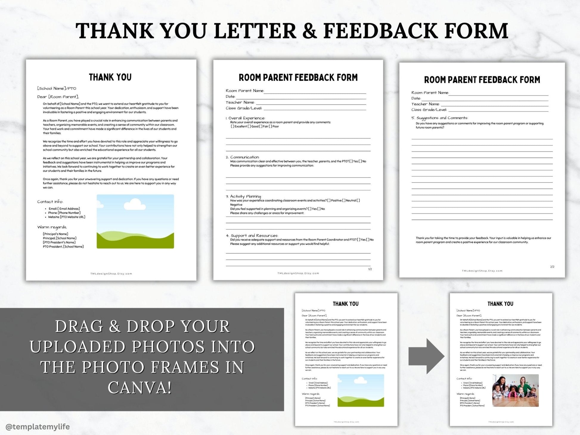 photos of thank you letter and feedback form included in this PTO PTA Classroom parent program welcome packet