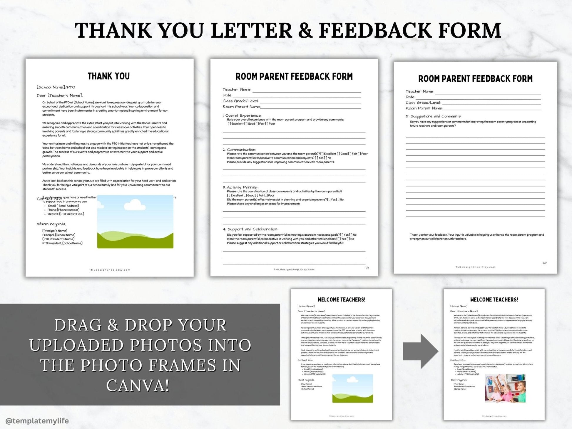 Thank you Letter and feedback form included in PTO/PTA Room parent program welcome packet for teachers