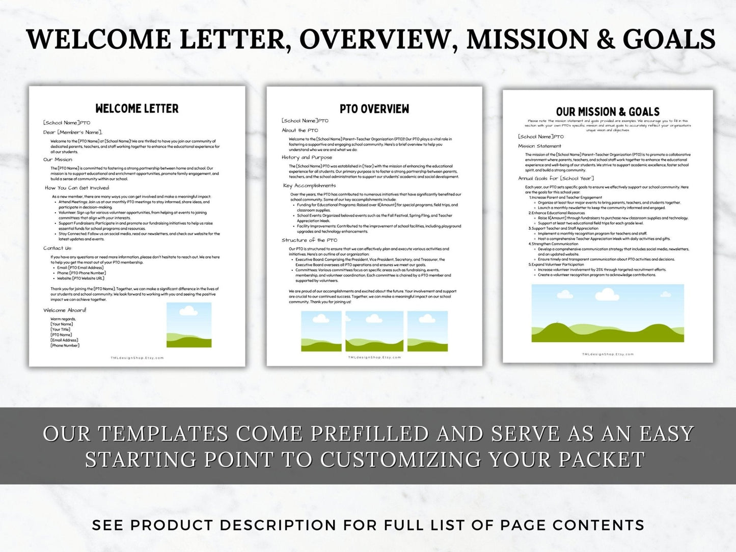 PTO/PTA Welcome Letter, Overview, MIssion & Goals templates. Easy starting point to customize your PTO packet