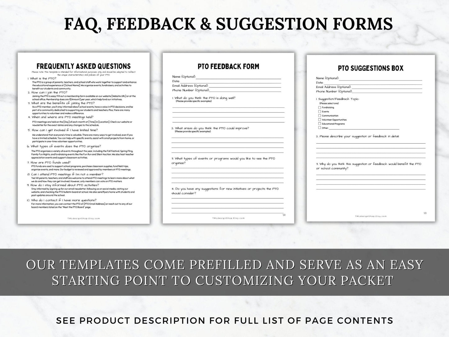 PTO/PTA Frequently Asked Questions, Feedback form and suggestion form