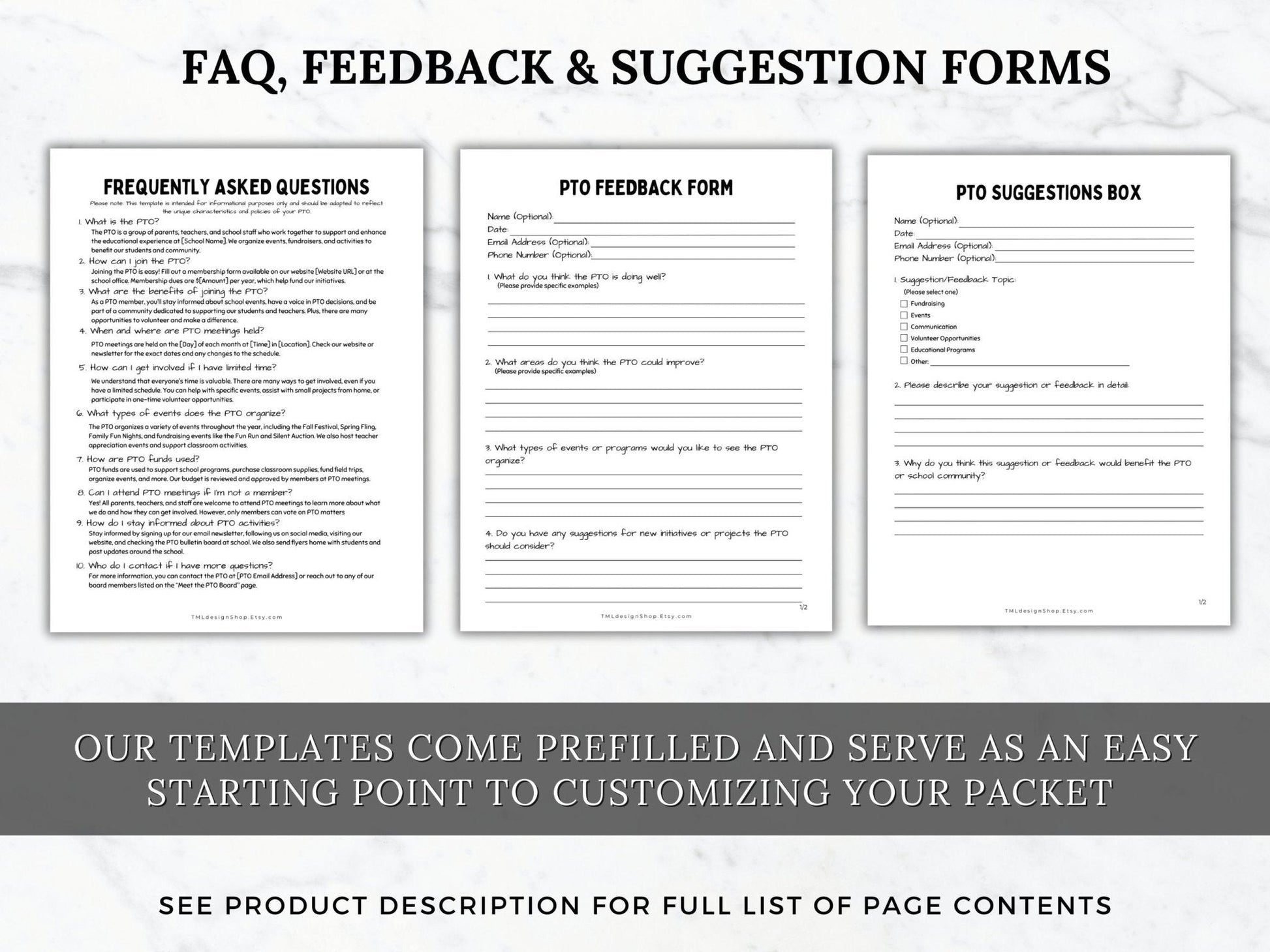 PTO/PTA Frequently Asked Questions, Feedback form and suggestion form