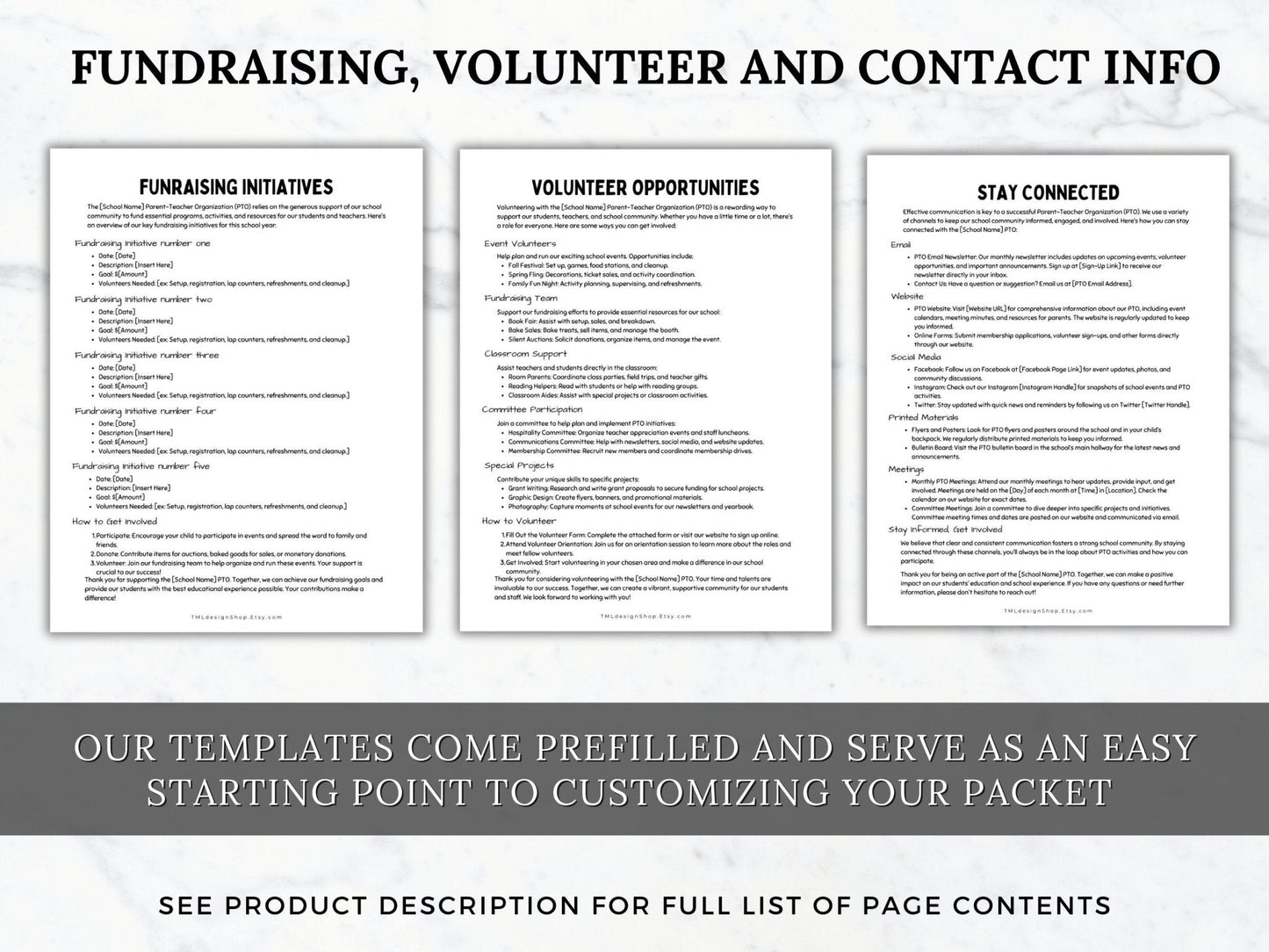 PTO/PTA Fundraising initiatives, Volunteer Opportunities and Contact Information templates