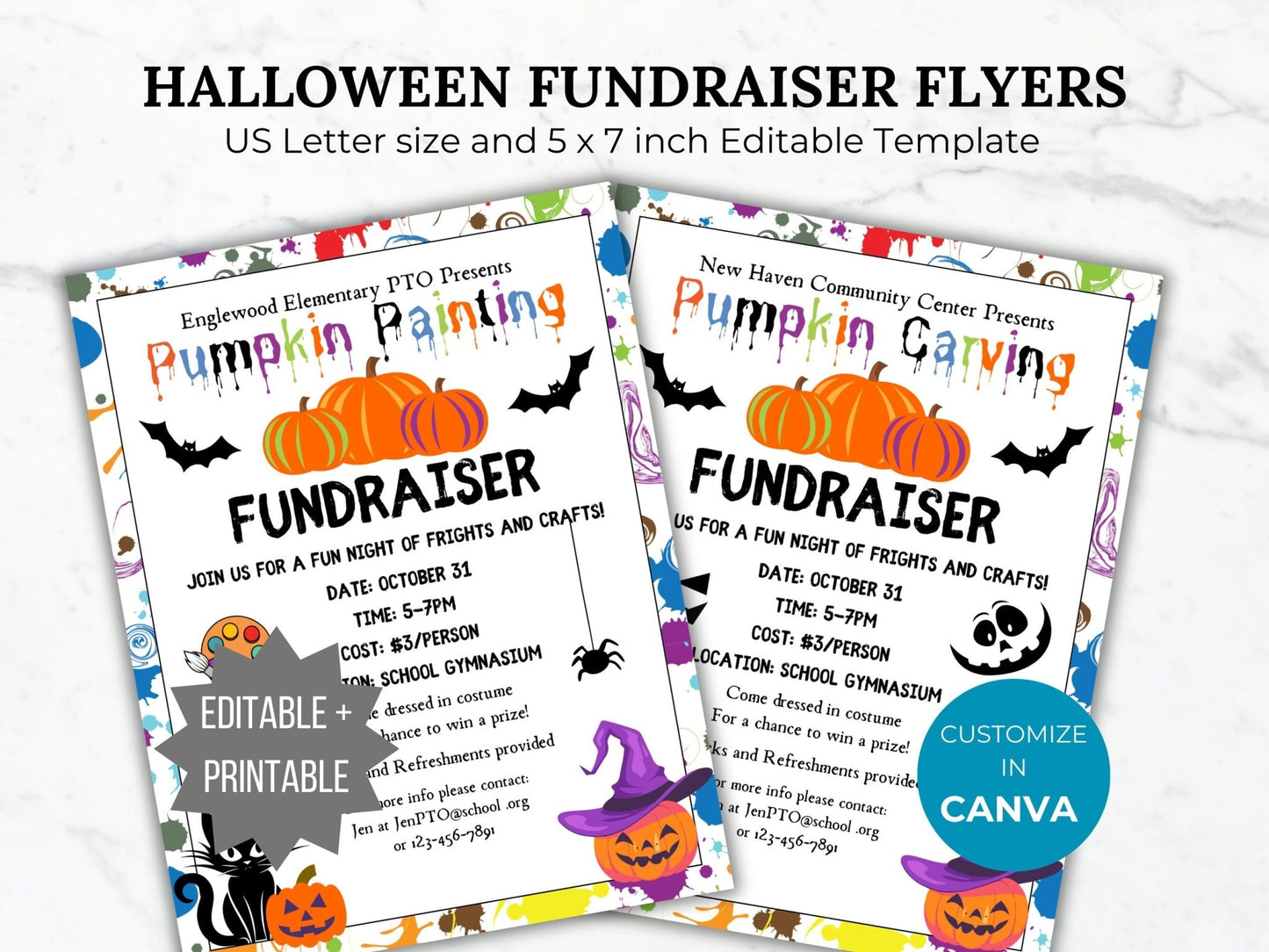 Pumpkin Painting fundraiser flyer template PTA Editable Fall School event pumpkin carving contest PTO Halloween Flyer invitation template