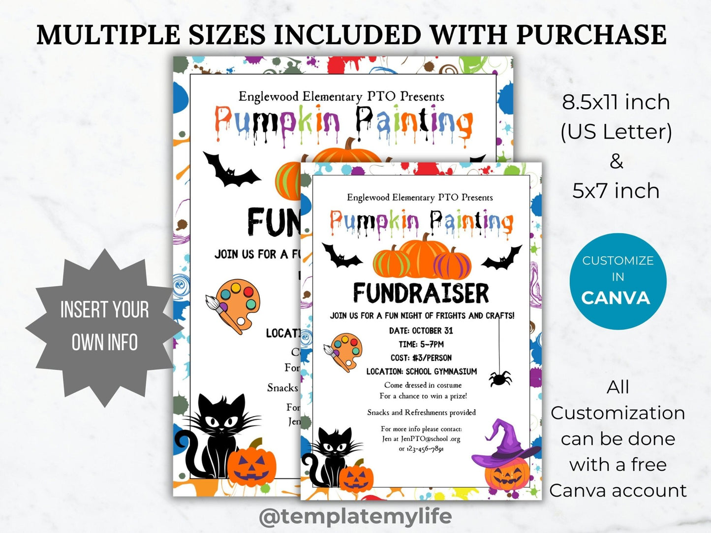 Pumpkin Painting fundraiser flyer template PTA Editable Fall School event pumpkin carving contest PTO Halloween Flyer invitation template