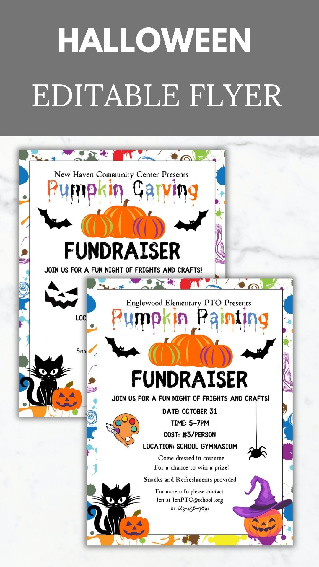 Pumpkin Painting fundraiser flyer template PTA Editable Fall School event pumpkin carving contest PTO Halloween Flyer invitation template