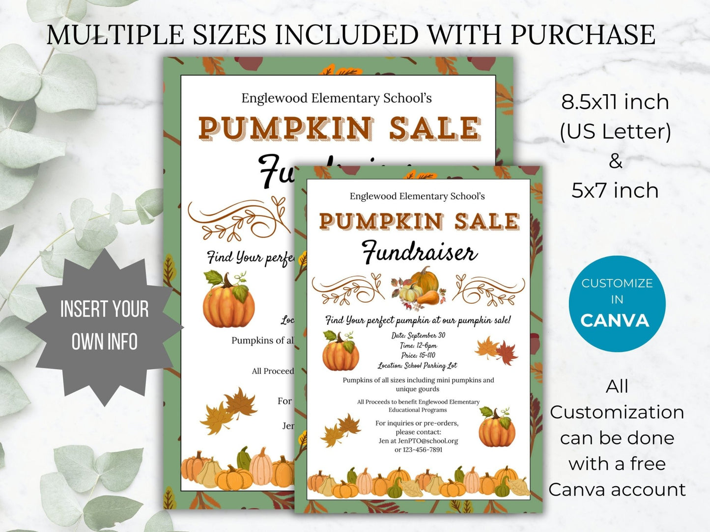 Pumpkin Sale Fundraiser Flyer Template Pumpkin Sale Flyer Editable Fall School event Handout PTA Flyer School Fundraiser Flyer PTO template