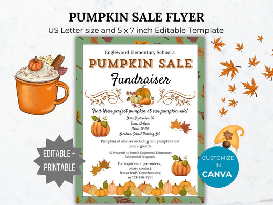 Pumpkin Sale Fundraiser Flyer Template Pumpkin Sale Flyer Editable Fall School event Handout PTA Flyer School Fundraiser Flyer PTO template