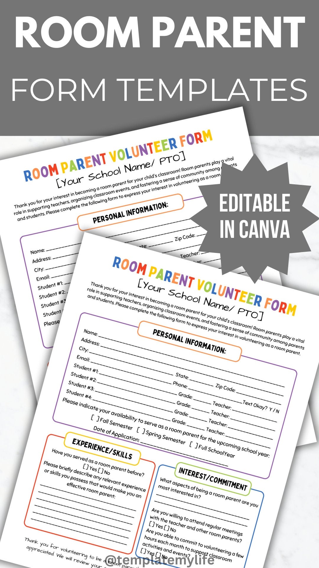 Room Parent Sign-Up Form Editable Template - Easy Volunteer ...