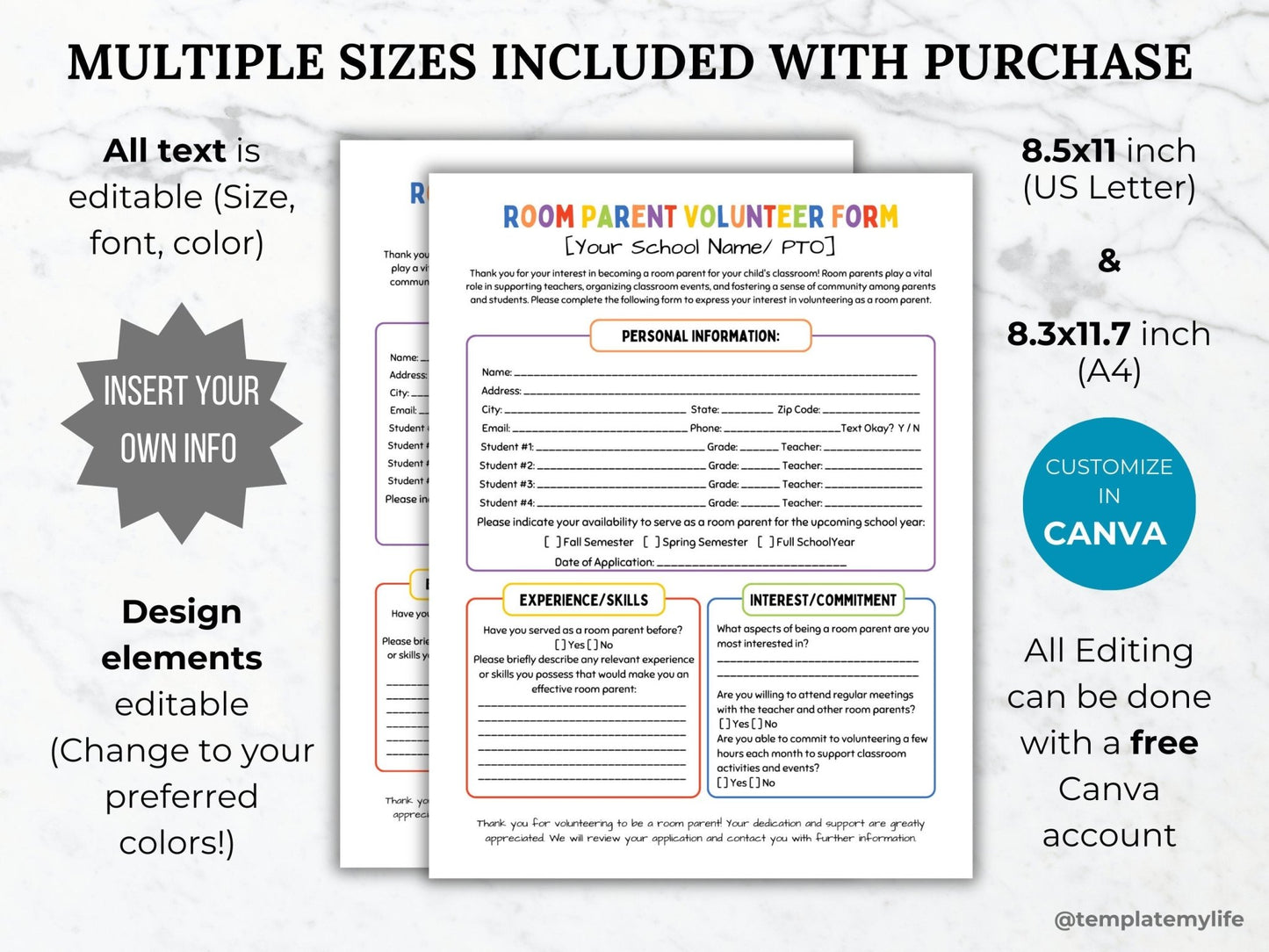 Editable PTO Room Parent Form Template PTA Room Parent volunteer sign up flyer pta room mom classroom parent sign-up form sheet school flyer