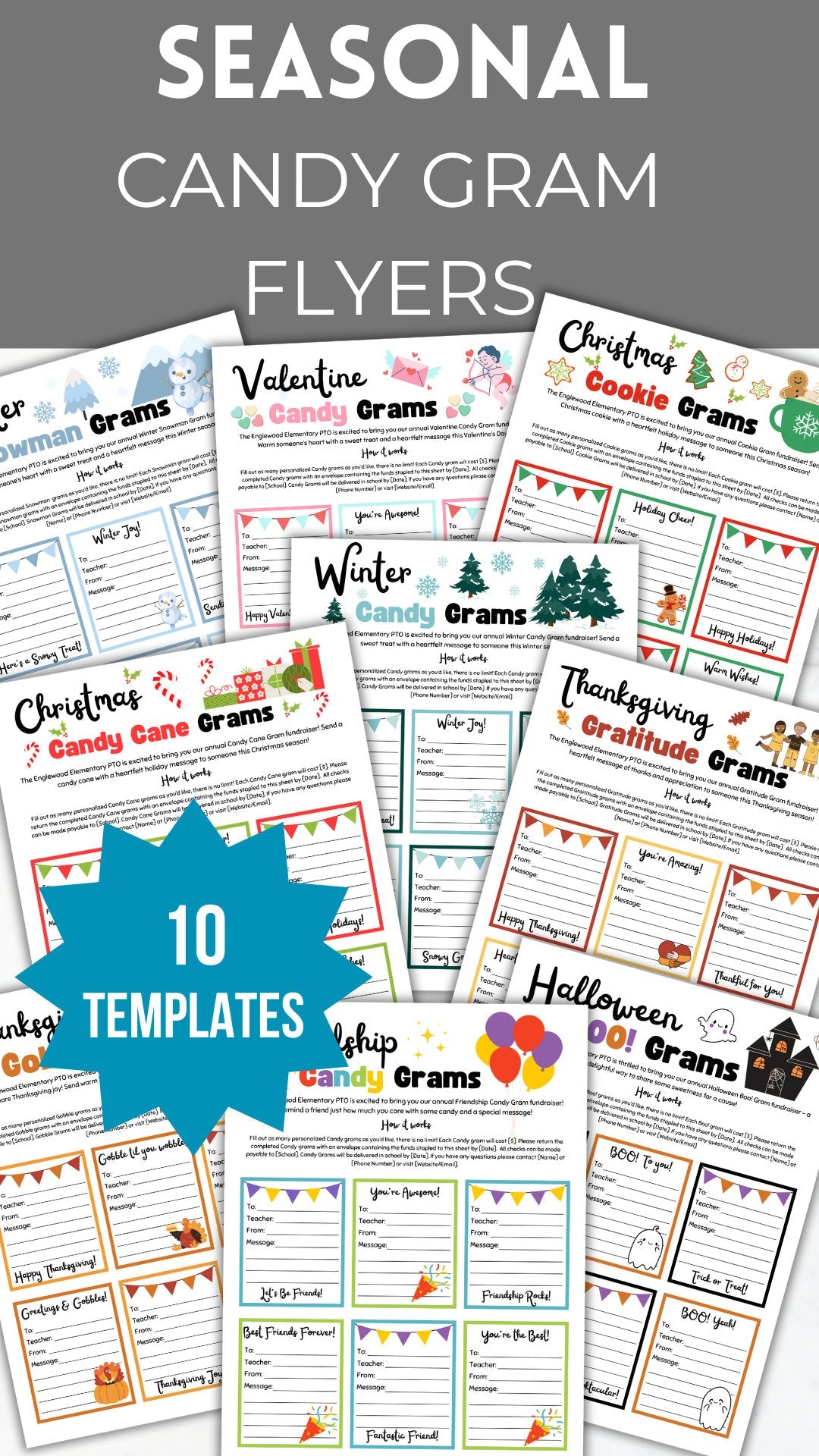 Seasonal Candy Gram Flyer PTO Template Holiday Candy Gram printable Editable Seasonal School fundraiser Flyer School Candy Gram PTA Flyer