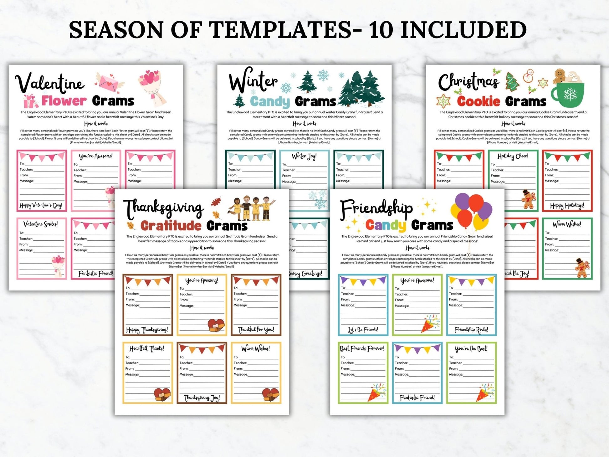 Seasonal Candy Gram Flyer PTO Template Holiday Candy Gram printable Editable Seasonal School fundraiser Flyer School Candy Gram PTA Flyer