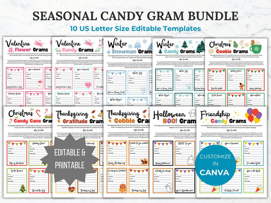 Seasonal Candy Gram Flyer PTO Template Holiday Candy Gram printable Editable Seasonal School fundraiser Flyer School Candy Gram PTA Flyer