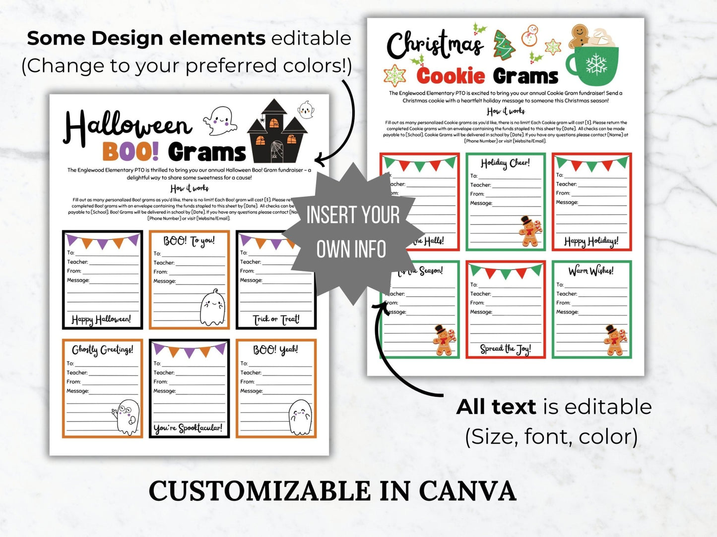 Seasonal Candy Gram Flyer PTO Template Holiday Candy Gram printable Editable Seasonal School fundraiser Flyer School Candy Gram PTA Flyer