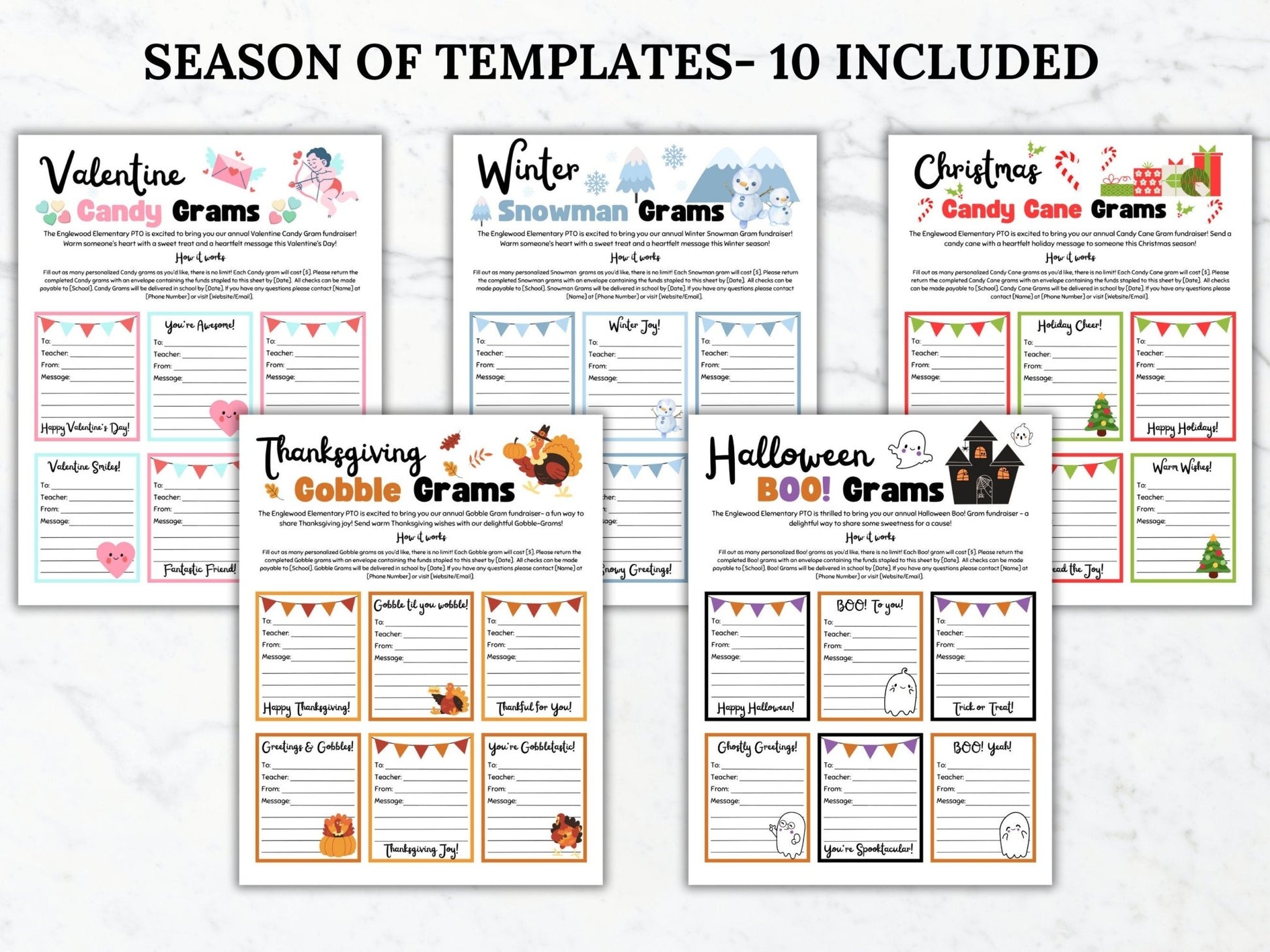 Seasonal Candy Gram Flyer PTO Template Holiday Candy Gram printable Editable Seasonal School fundraiser Flyer School Candy Gram PTA Flyer