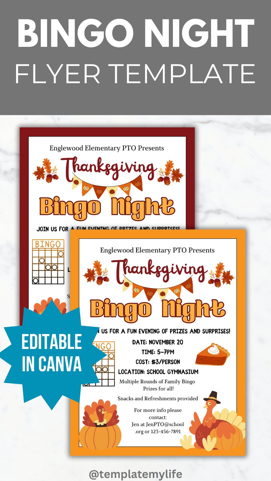 Thanksgiving Bingo Night Church flyer fundraiser template business event office invite fundraising flyer November neighborhood party flyer