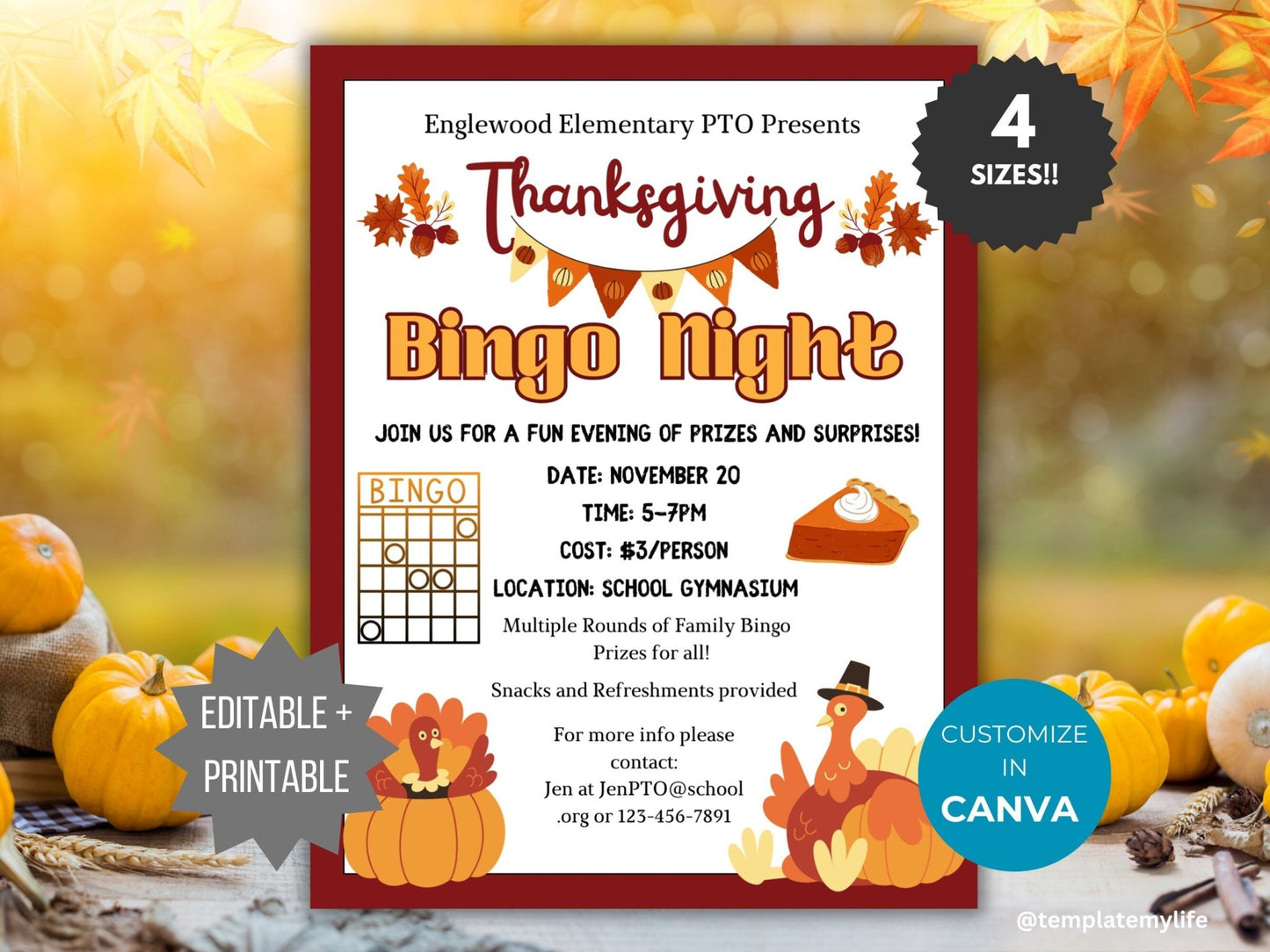 Thanksgiving Bingo Night Church flyer fundraiser template business event office invite fundraising flyer November neighborhood party flyer