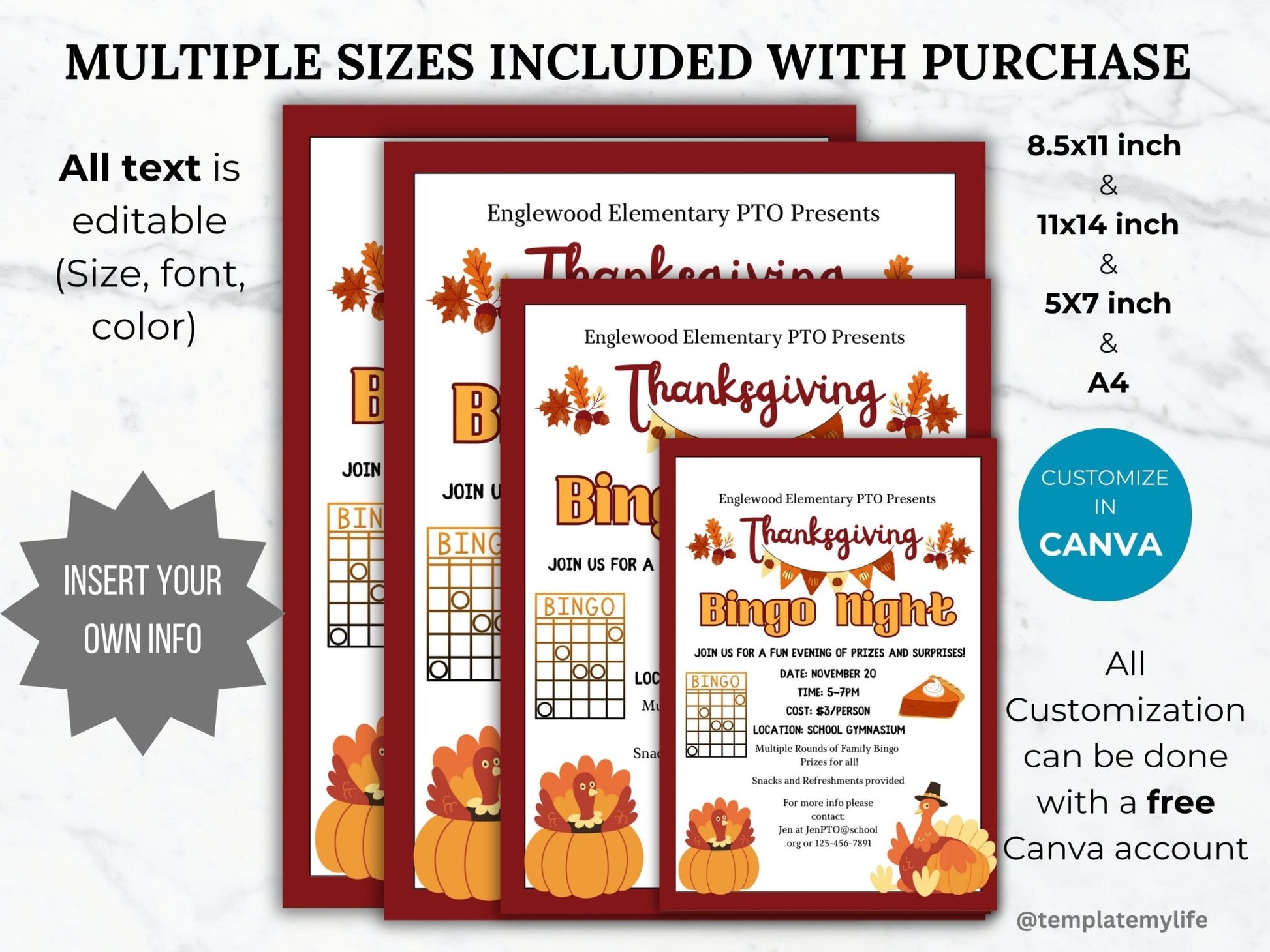 Thanksgiving Bingo Night Church flyer fundraiser template business event office invite fundraising flyer November neighborhood party flyer