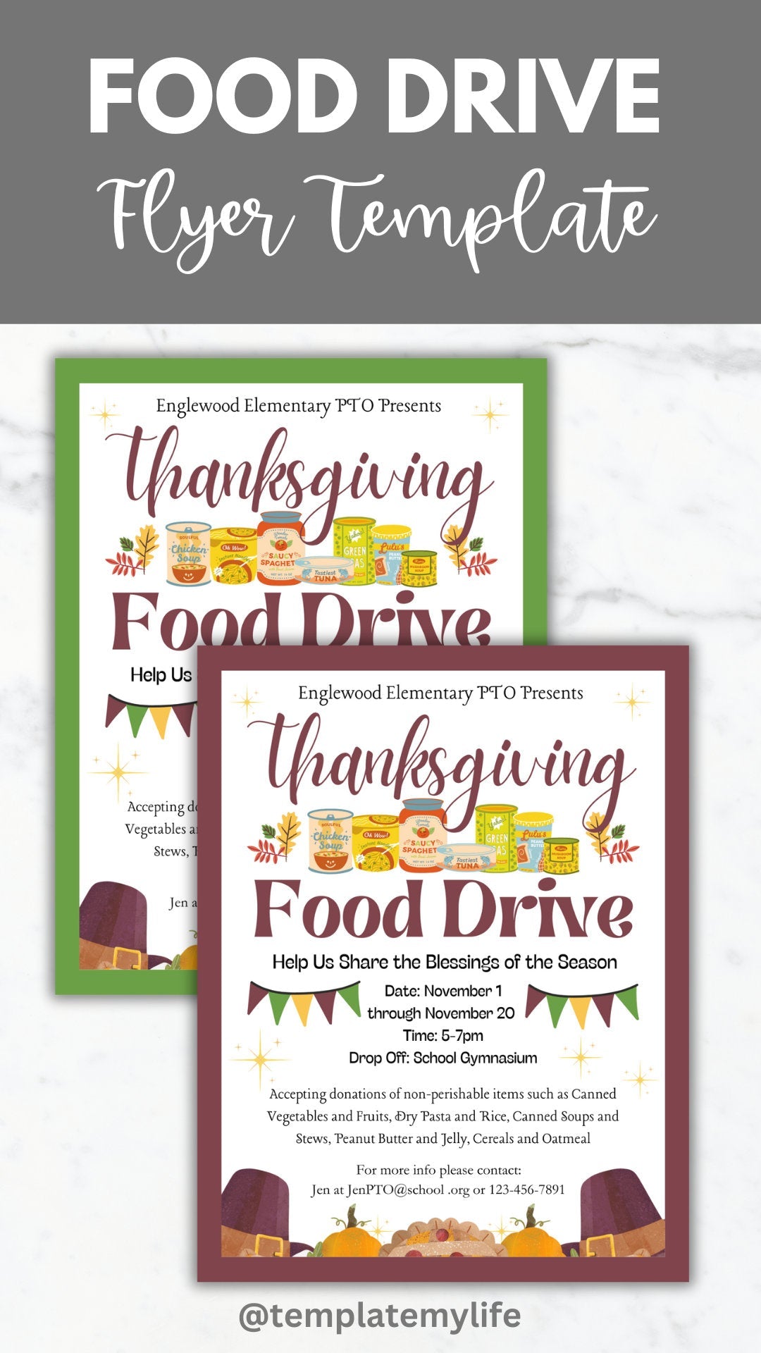 Thanksgiving Food Drive Flyer Template PTO Charity Flyer Editable Donation Flyer School Fundraiser Flyer Fall printable PTA Donation sign