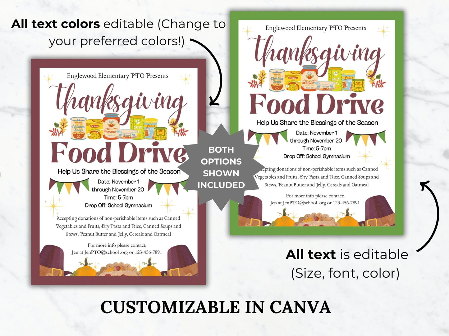 Thanksgiving Food Drive Flyer Template PTO Charity Flyer Editable Donation Flyer School Fundraiser Flyer Fall printable PTA Donation sign