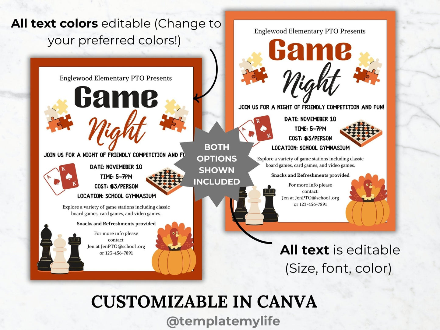 Thanksgiving Game Night invitation PTO template school fundraiser PTA flyer family game night office party flyer fall community event invite