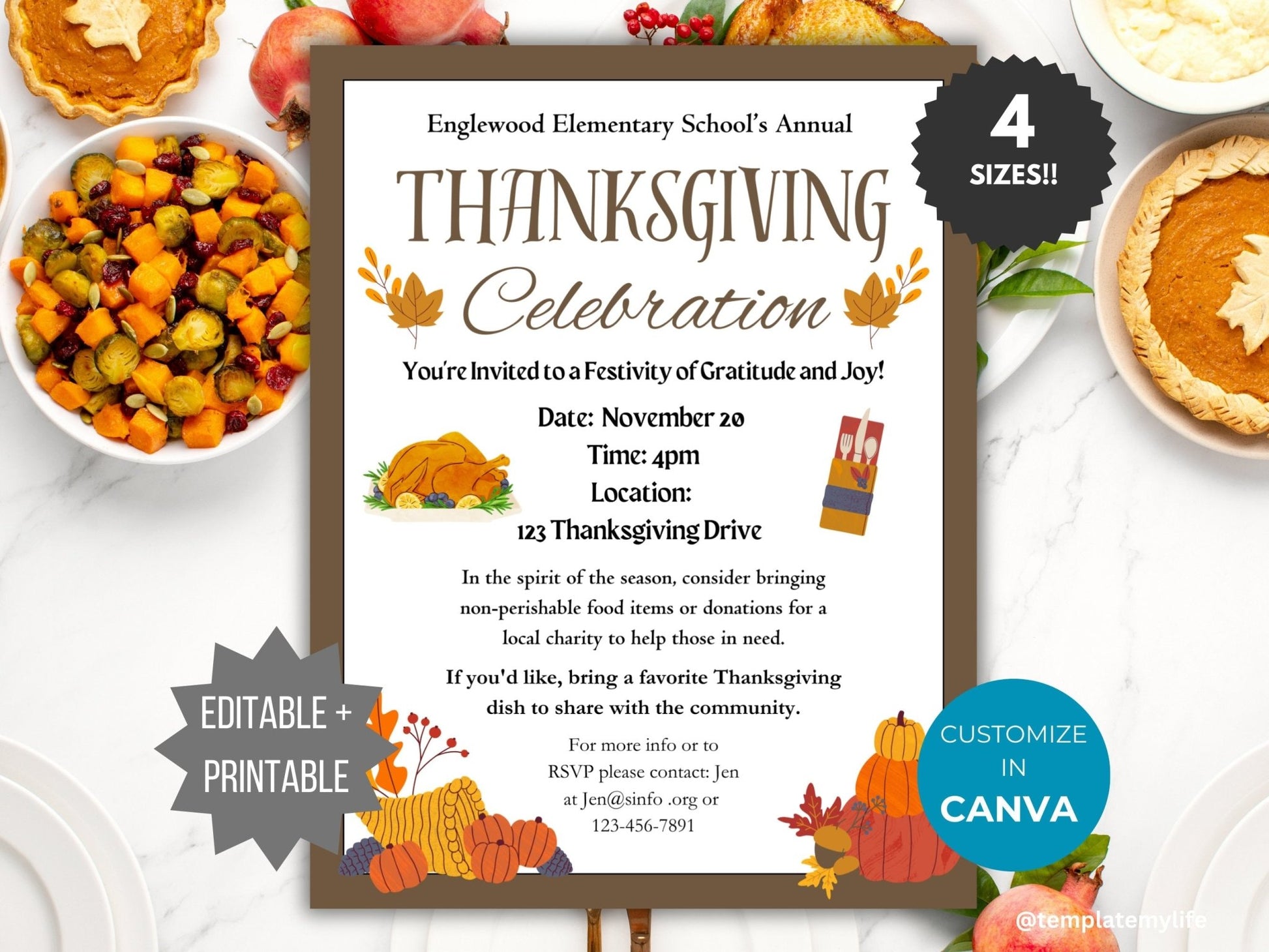 Thanksgiving Invite Template pto Editable Thanksgiving Invitation printable Fall Church event PTA Flyer Thanksgiving party Community Flyer