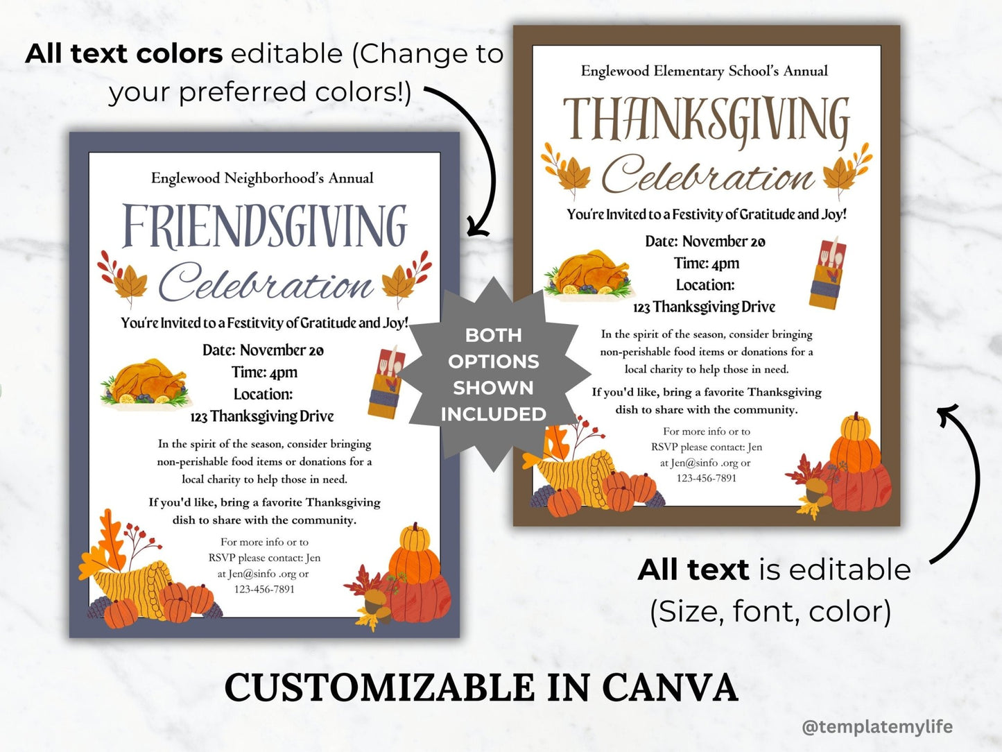 Thanksgiving Invite Template pto Editable Thanksgiving Invitation printable Fall Church event PTA Flyer Thanksgiving party Community Flyer