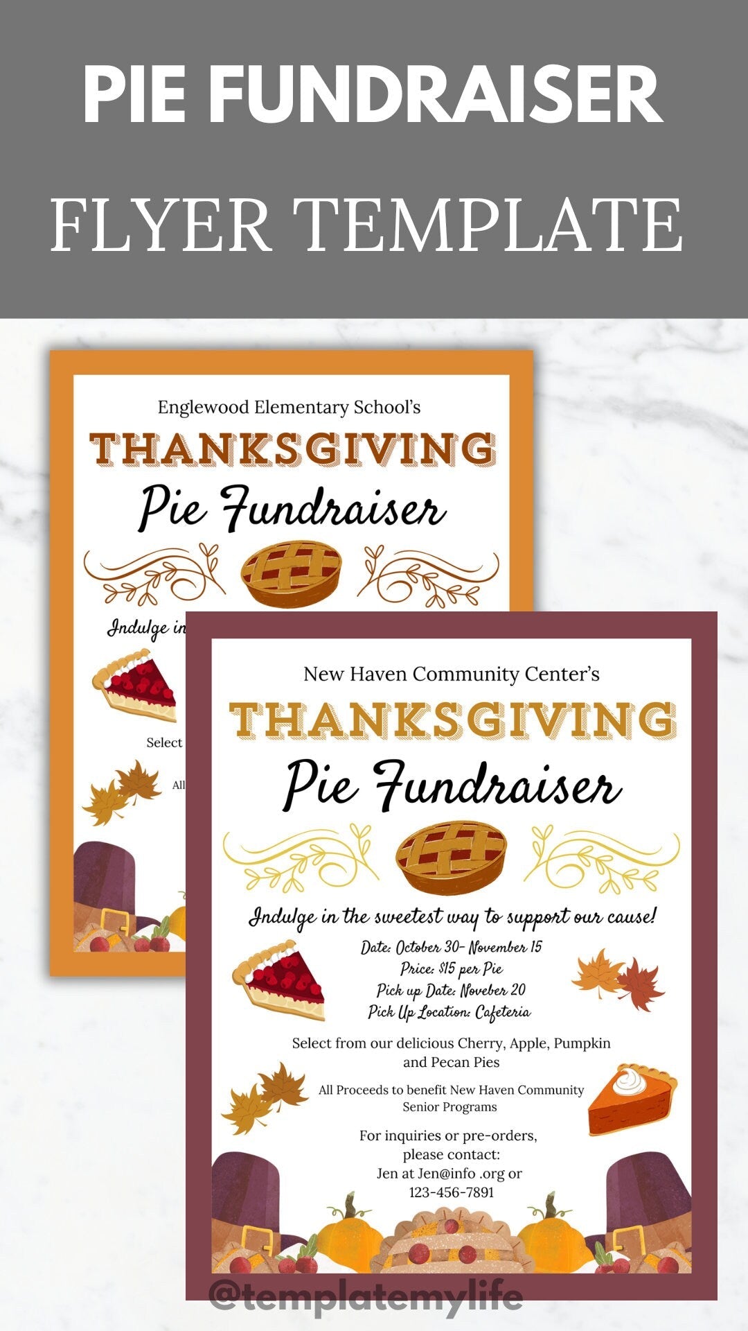 Thanksgiving Pie Fundraiser Flyer Template Pie Sale Flyer Editable Fall School event Handout PTA Flyer School Fundraiser Flyer printable