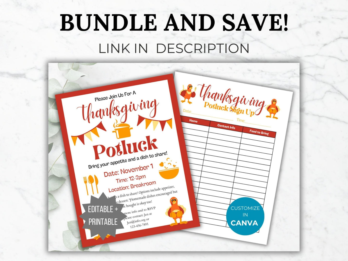 Thanksgiving Potluck Invitation Flyer Template