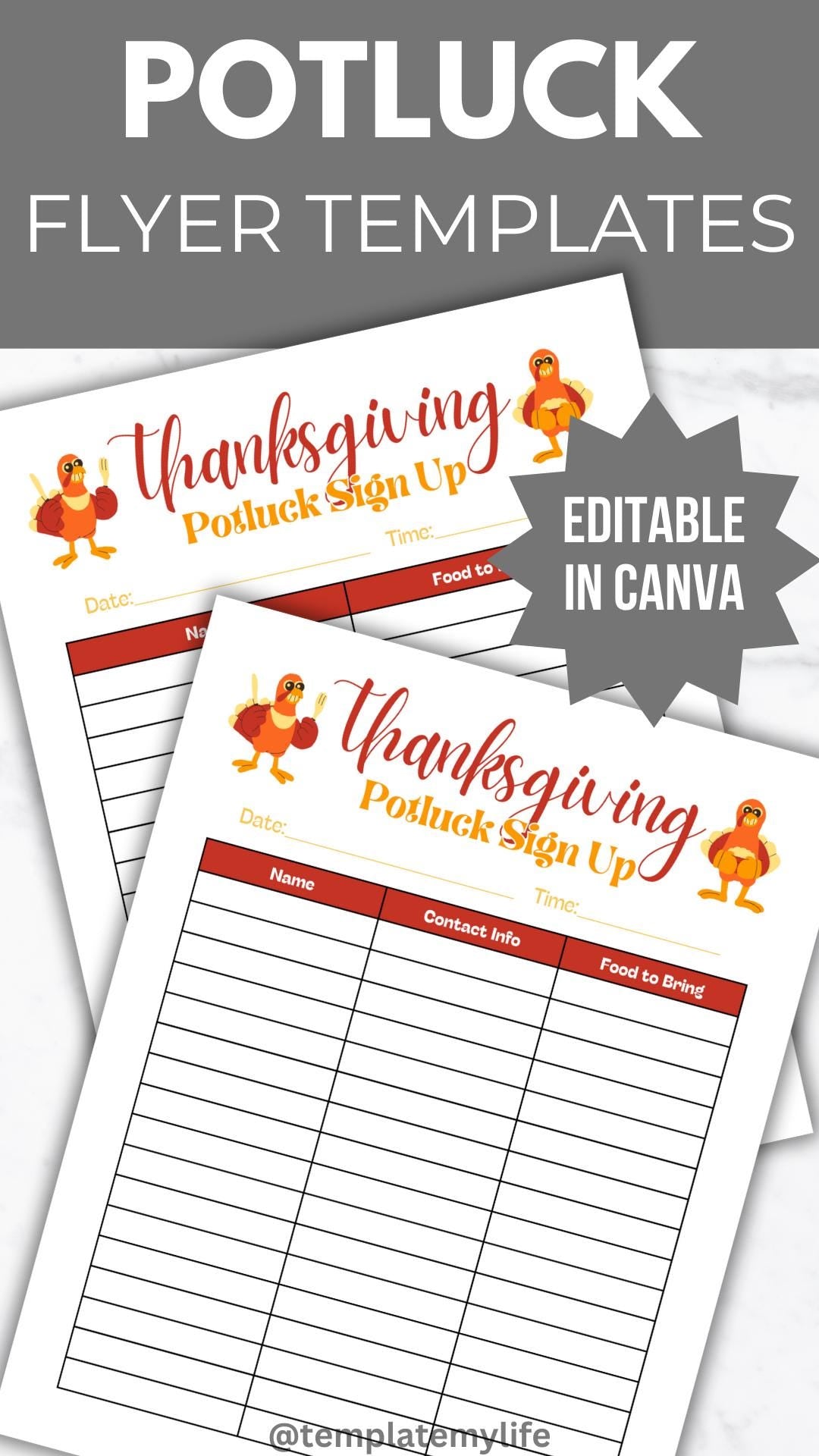 Thanksgiving Potluck Sign Up Sheet template shown editable in canva