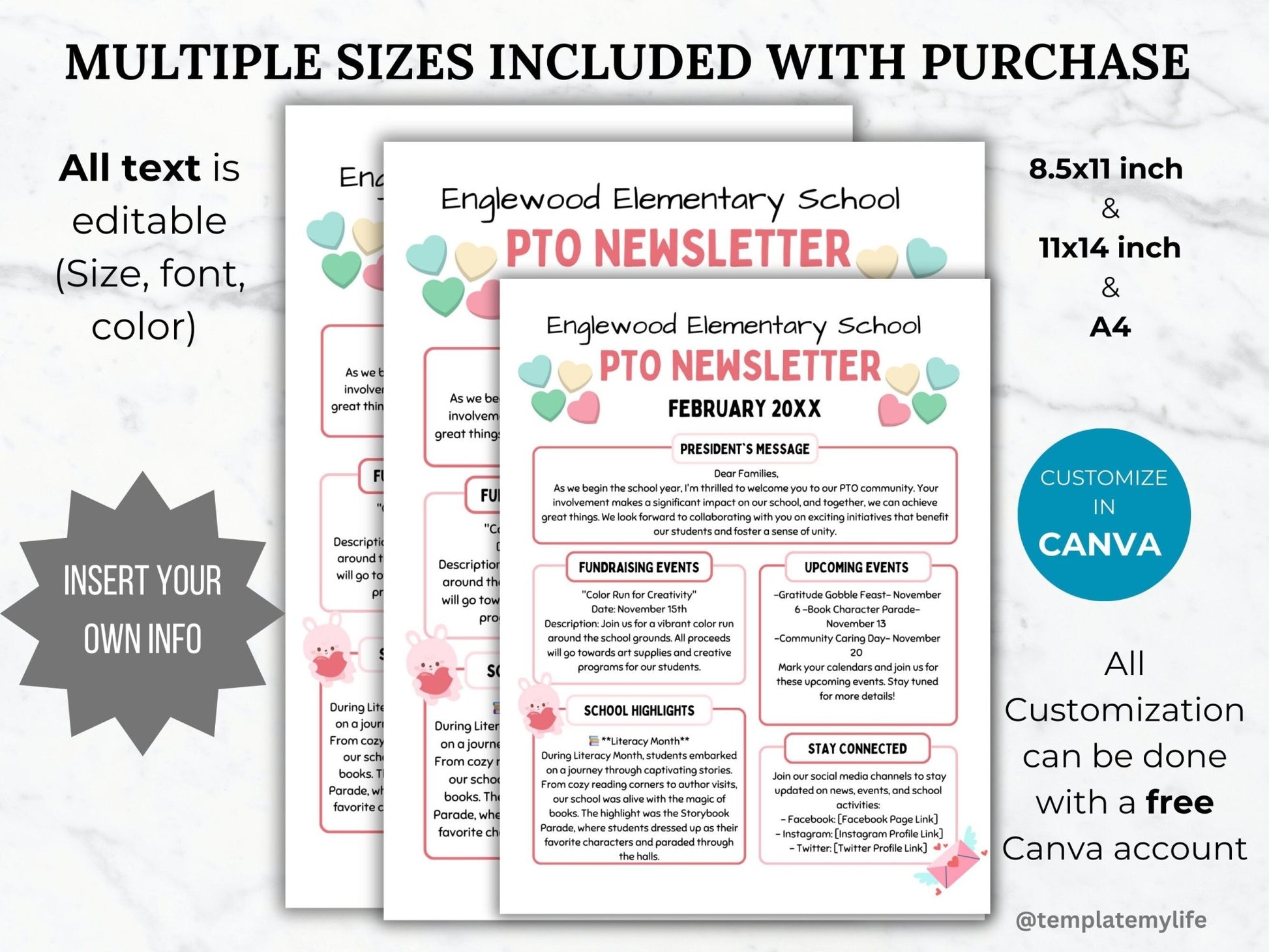 PTA February Newsletter Flyer Printable PTO School Newsletter Flyer editable template winter flyer pta Valentines Day newsletter pto handout