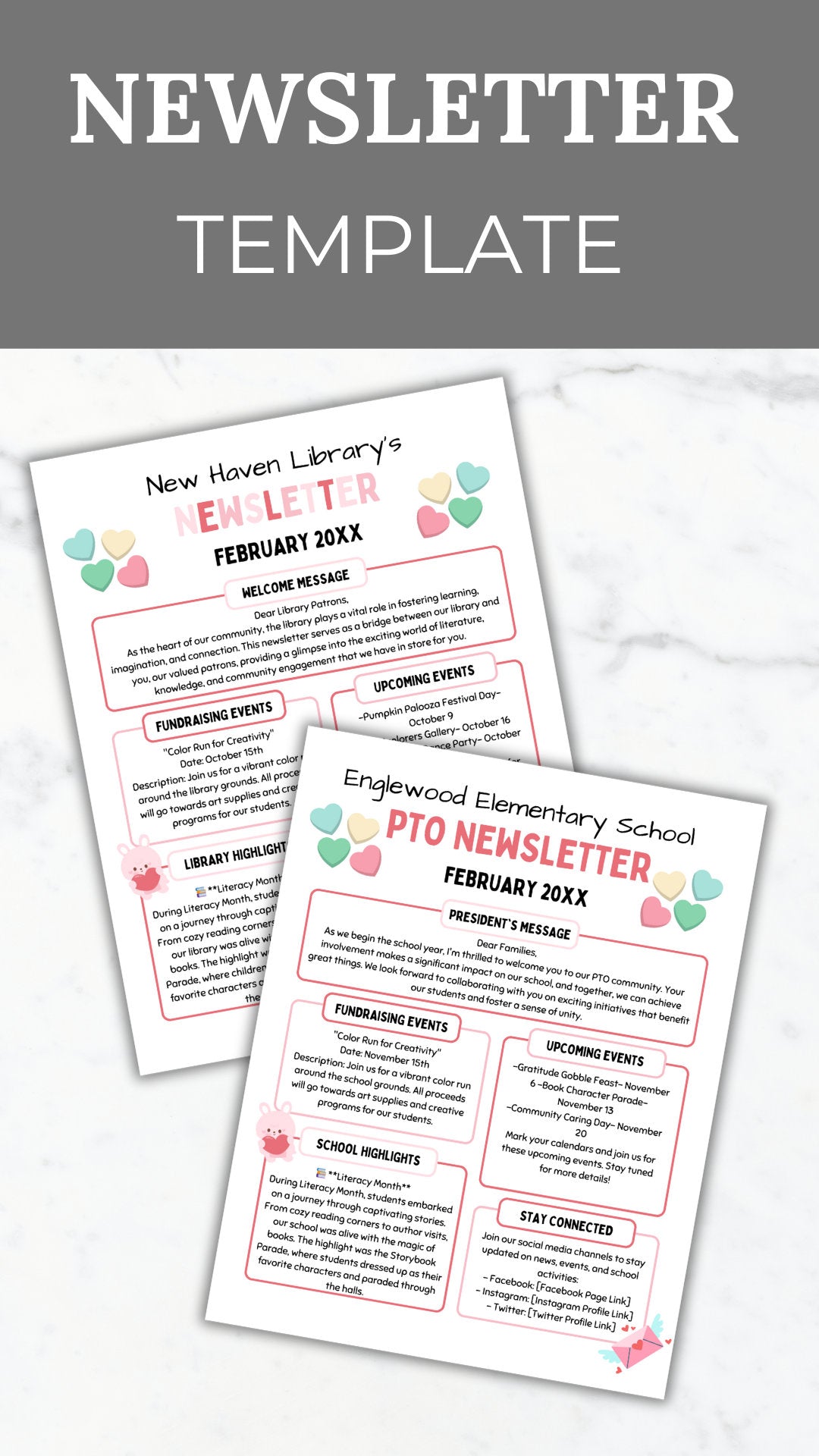 PTA February Newsletter Flyer Printable PTO School Newsletter Flyer editable template winter flyer pta Valentines Day newsletter pto handout