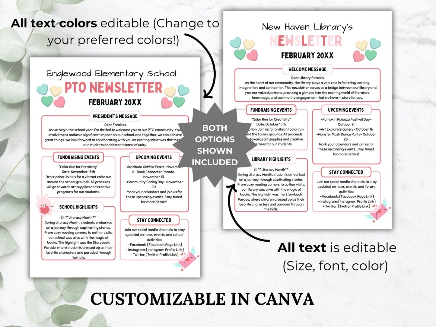 PTA February Newsletter Flyer Printable PTO School Newsletter Flyer editable template winter flyer pta Valentines Day newsletter pto handout