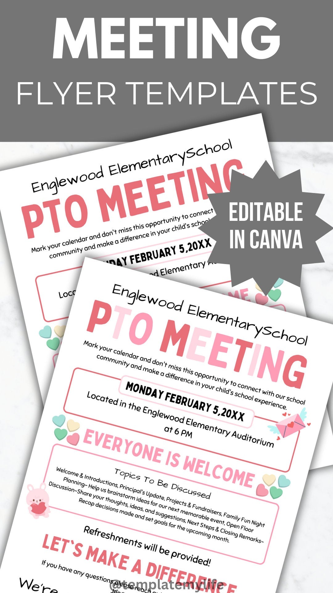 Valentines PTO/PTA Meeting Flyer Template