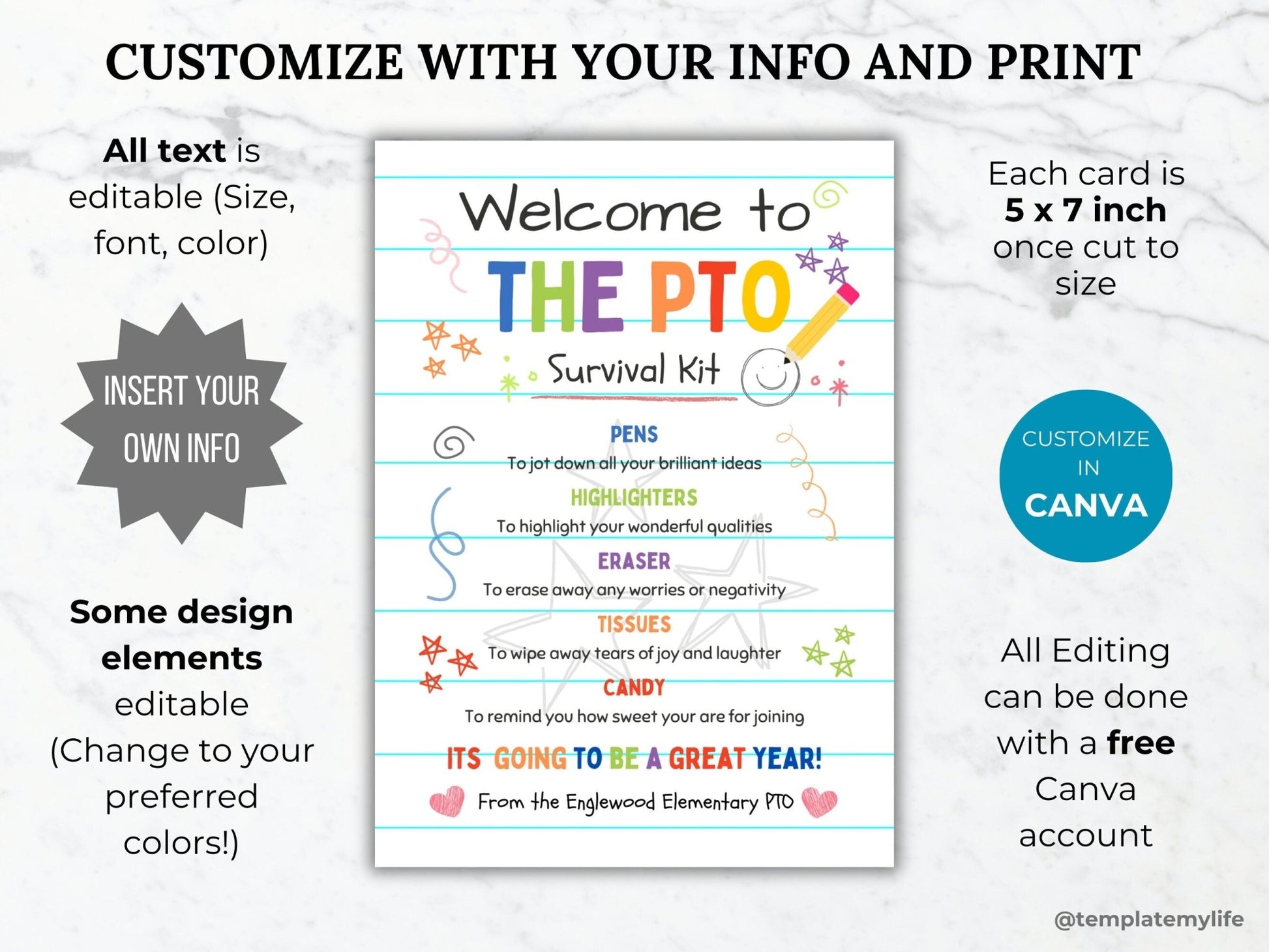 Welcome to the PTO Survival Kit Template Join the PTA gift bag printable pto member appreciation gift idea PTO gift Volunteer thank you gift