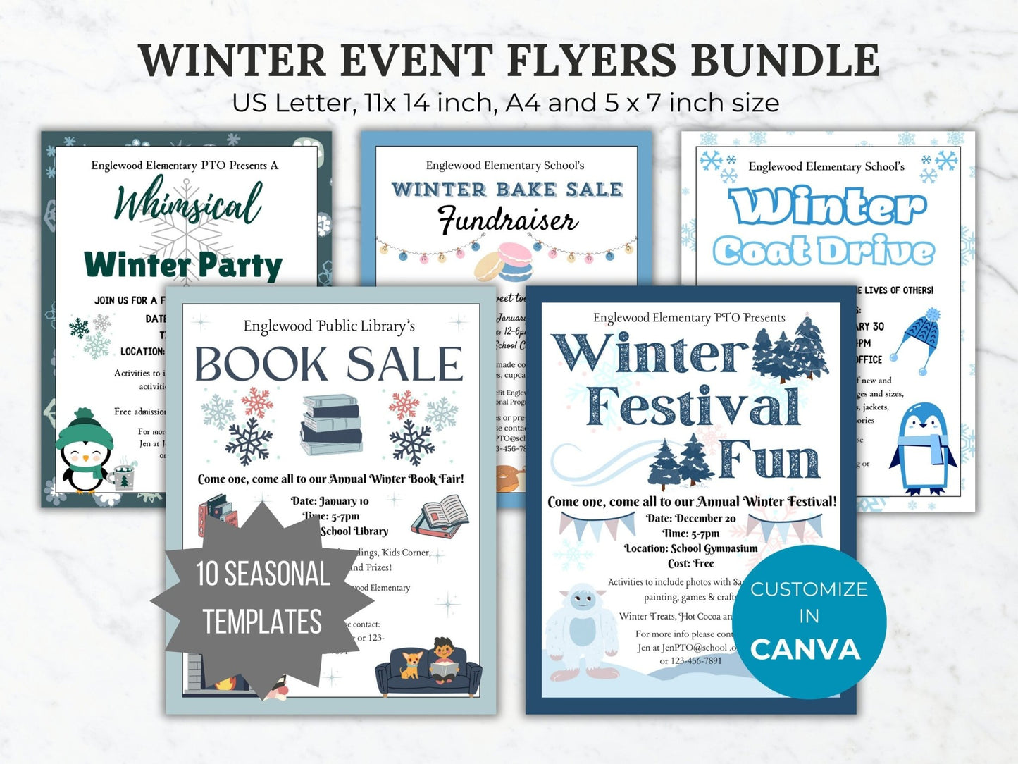 Winter Fundraiser Flyer Editable Template Bundle