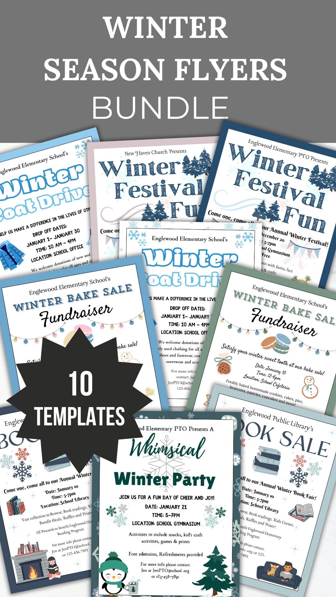 Winter Fundraiser Flyer Editable Template Bundle