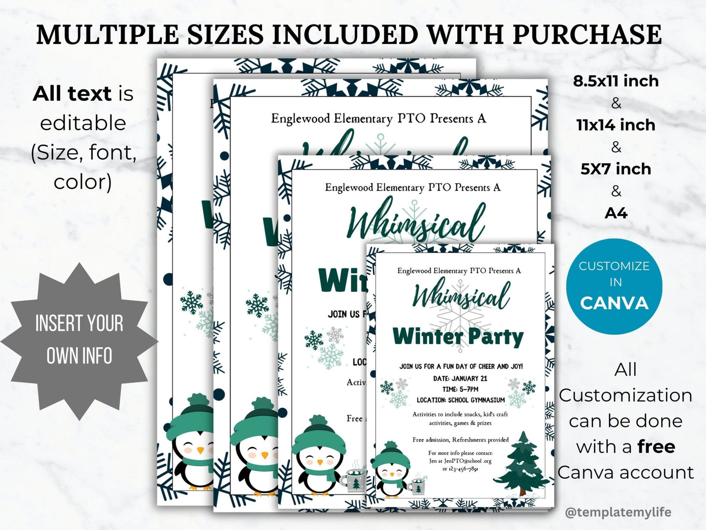 Winter Fundraiser flyer template bundle business bake sale flyer community Winter party template church coat drive flyer library book sale