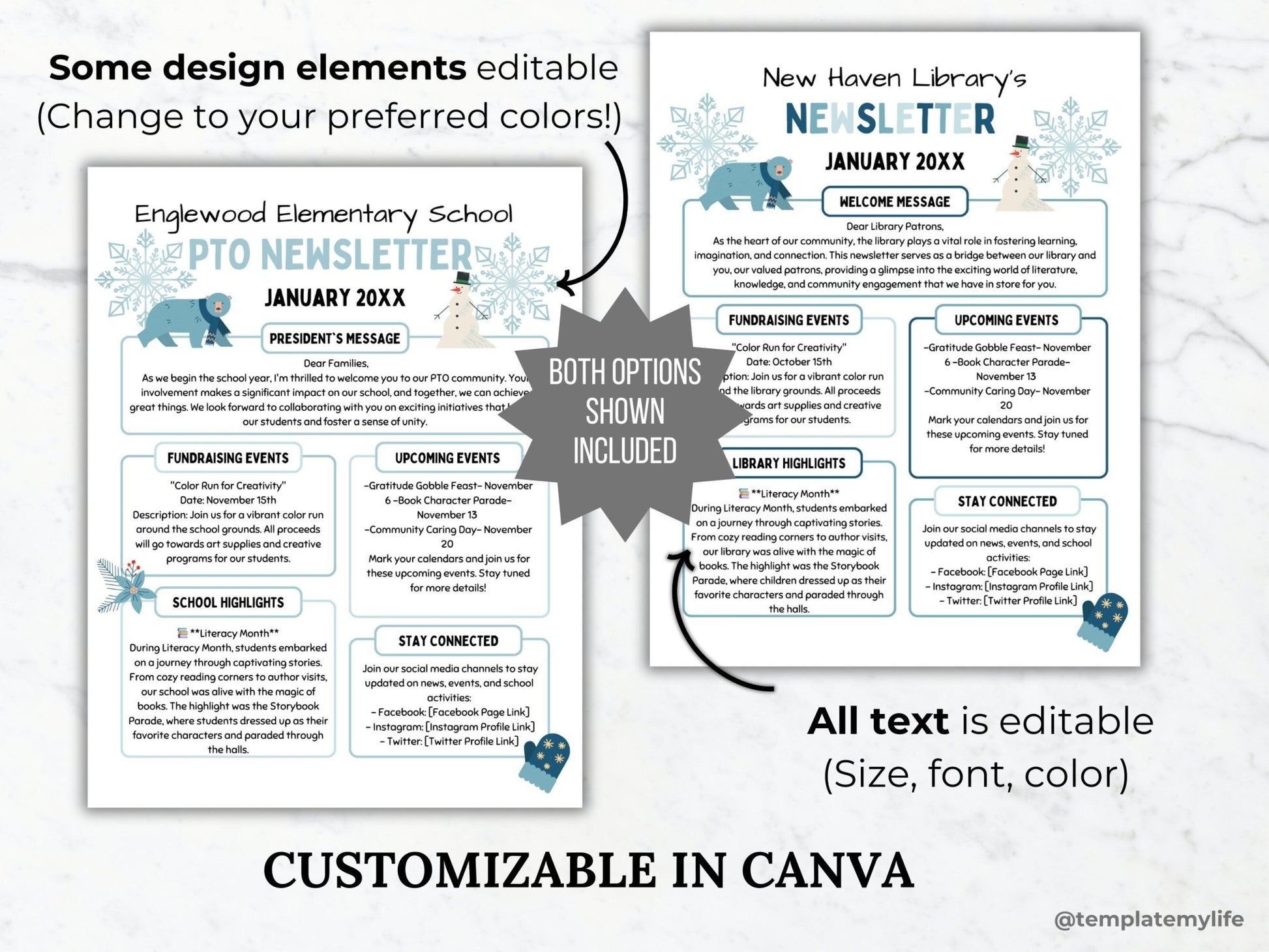 PTA Winter Newsletter Flyer Printable PTO School Newsletter Flyer editable template school holiday flyer January newsletter pto handout