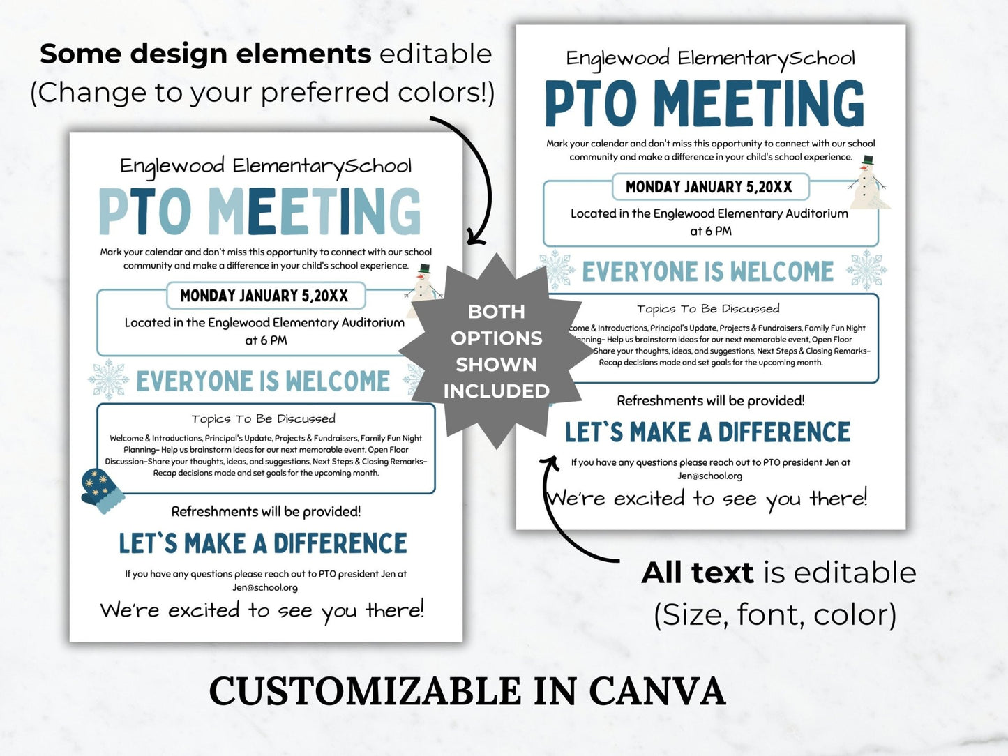 Winter PTA Meeting Flyer Printable PTO School Meeting Flyer editable template pta January Meeting flyer Holiday pta meeting pto sign handout