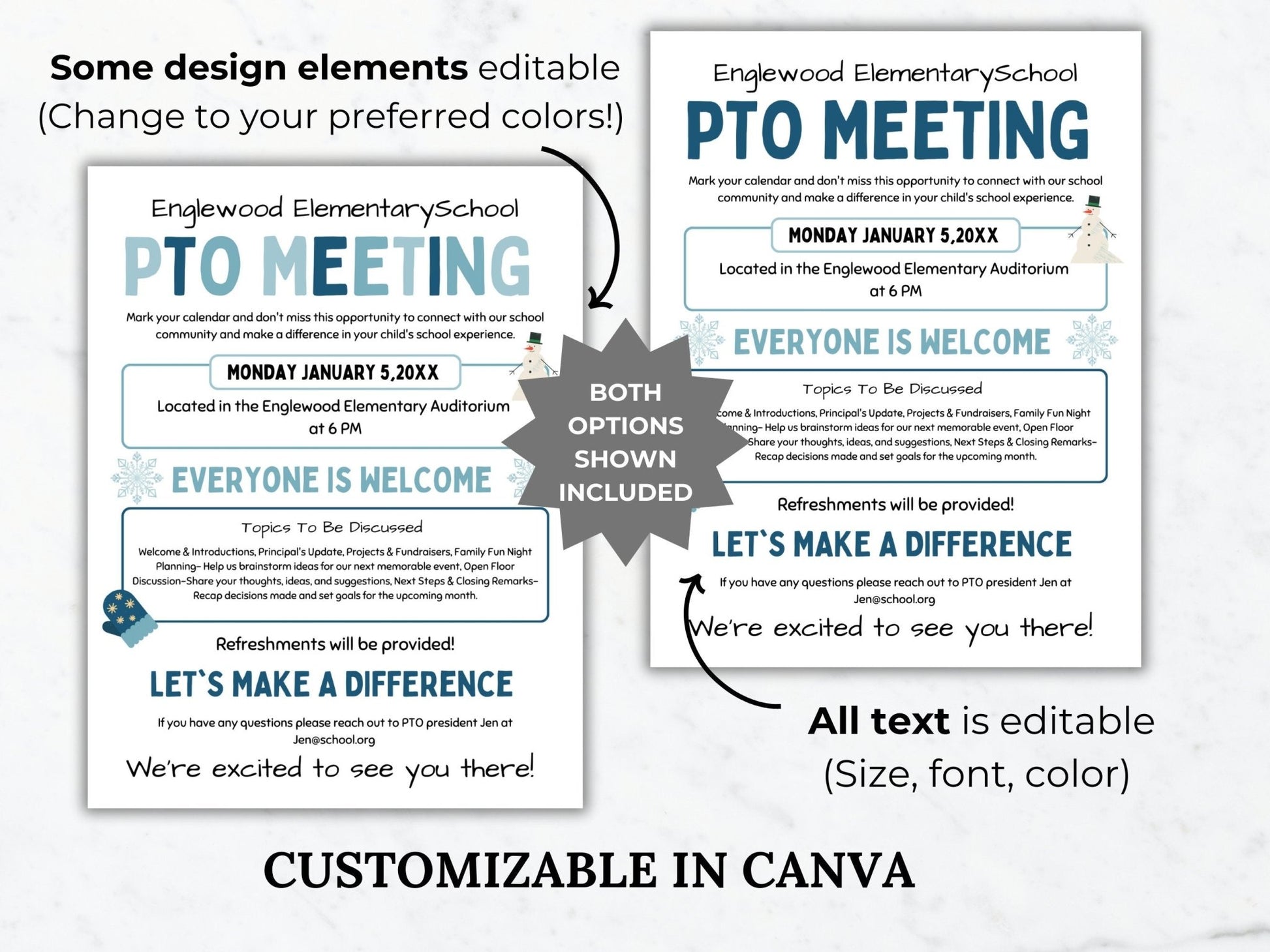 Winter PTA Meeting Flyer Printable PTO School Meeting Flyer editable template pta January Meeting flyer Holiday pta meeting pto sign handout